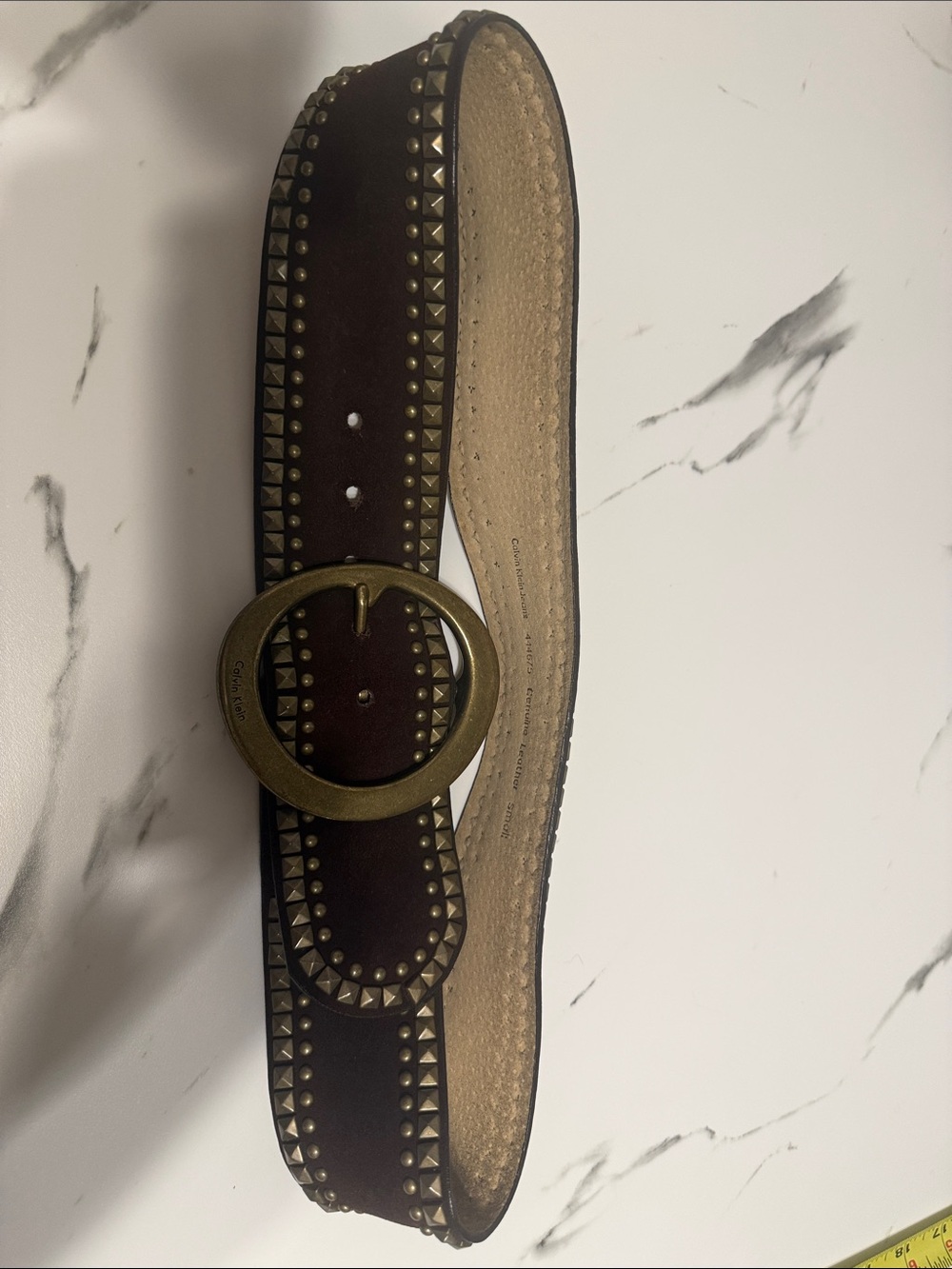 Dark Brown Genuine Suede Leather Wide Studded Belt Small